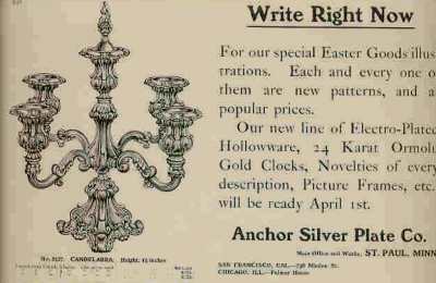 an Anchor Silver Plate Co advertising in a 1905 (not identified) magazine