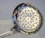 silver plate sugar sifter spoon engraved with Wyman, Weyman, Wyeman, Wayman crest