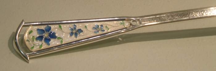 Leschenaultia in enamel on silver ladle handle detail (Glenice Matthews)