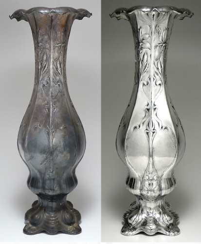 Gorham Martel vase (design #1479): before and after