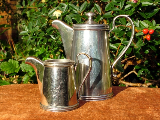 Silver-plated coffee-pot together with a creamer, both issued by Norblin between 1872 and 1882