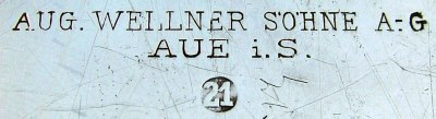 Marks SMF AUGUST WELLNER SNE, 'new factory' (c.1920)