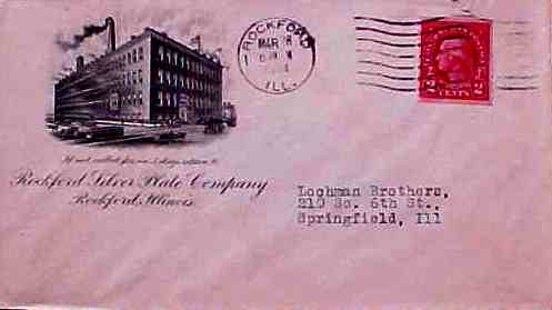 postal envelope used in 1924 by Rockford Silver Plate Company, Rockford, Ill.