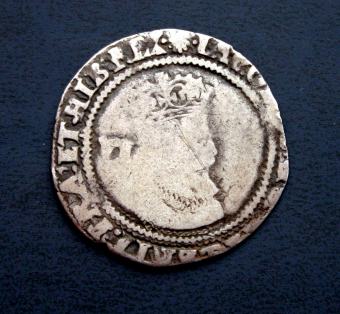 silver sixpence produced by James VI of Scotland (1588-1625) also James I of England (1603-1625)