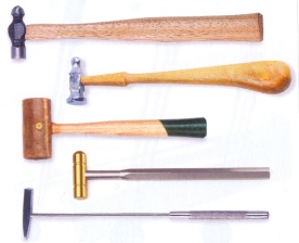 hammer: ball peen, chasing, lead-filled mallet, brass-head, riveting