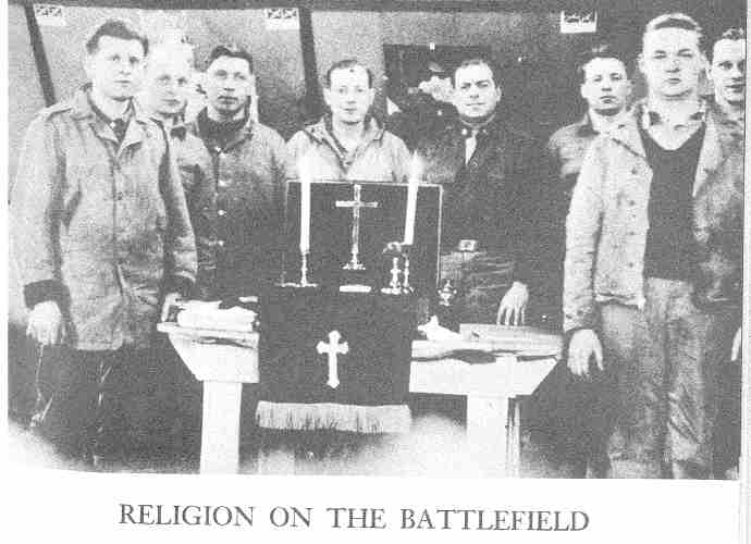 a publicity photo showing a rather fancy chaplains set surrounded by International officers