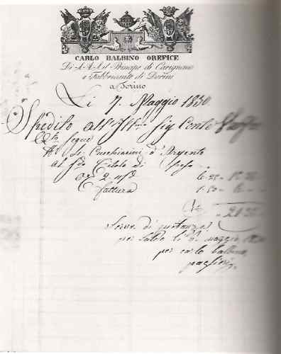 1830 invoice of silversmith Carlo Balbino